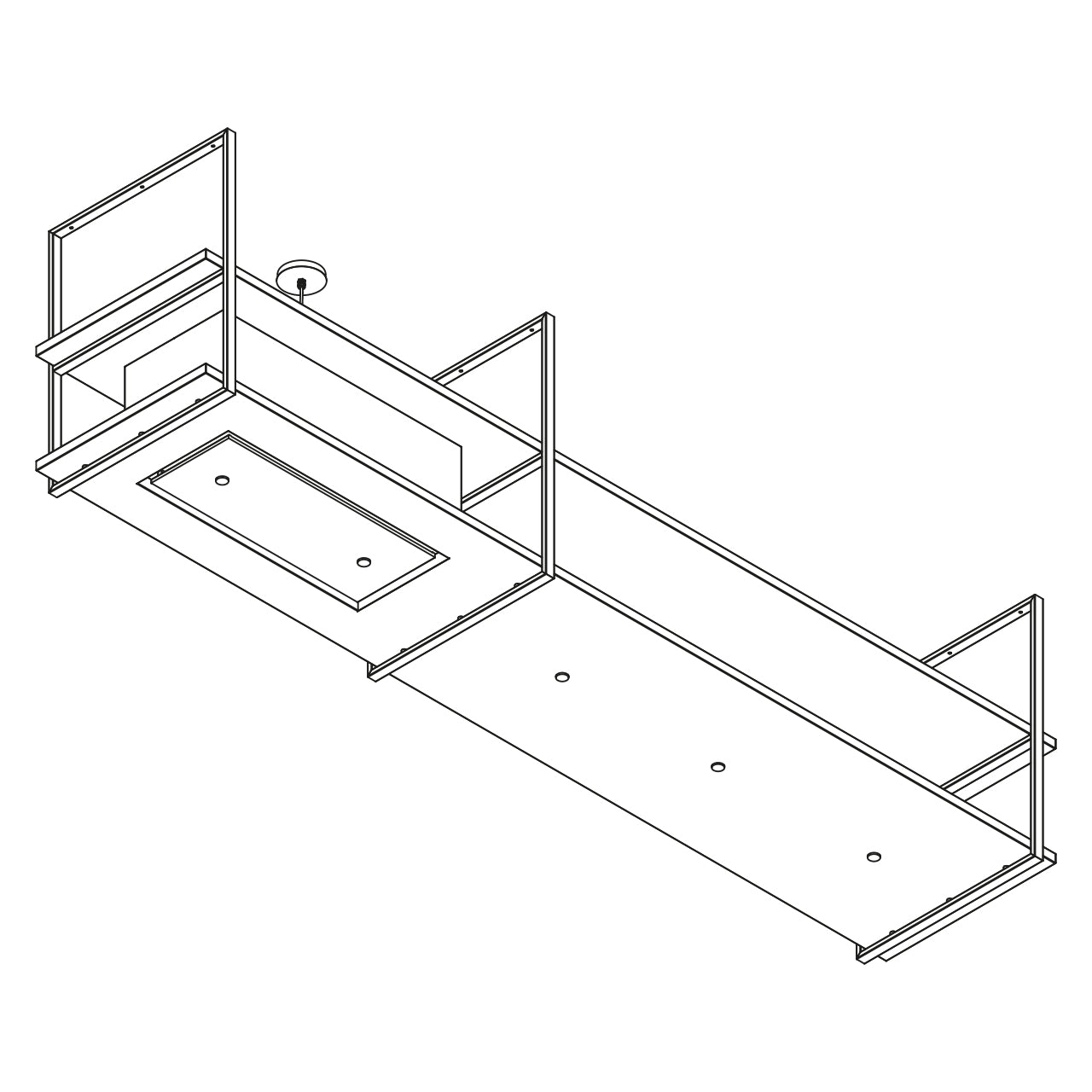 Technisch ontwerp van de Wave eilandmodel 2055 afzuigkap met minimalistische structuur en interne motor