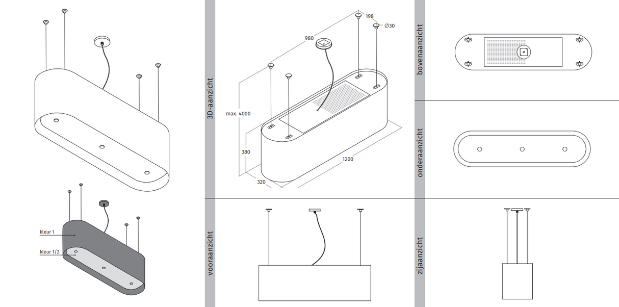Wave 2119.153 OVAL - 120 cm eilandafzuigkap RVS lederen uitvoering - interne motor - LED verlichting