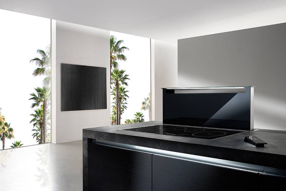 Airone D - 002 - ELEKTRA downdraft - 81 cm - RVS - zwart glas - motorloos - afzuigkapSpecialist.nl