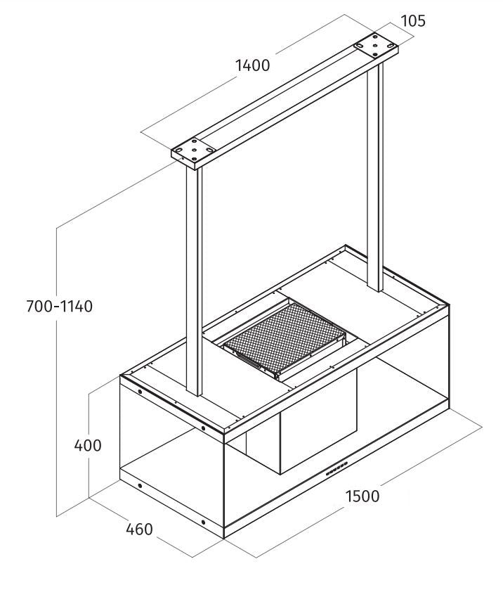 Airone E - 002 - ROSSINI eiland model - 150 cm - RVS - interne motor - recirculatie - afzuigkapSpecialist.nl