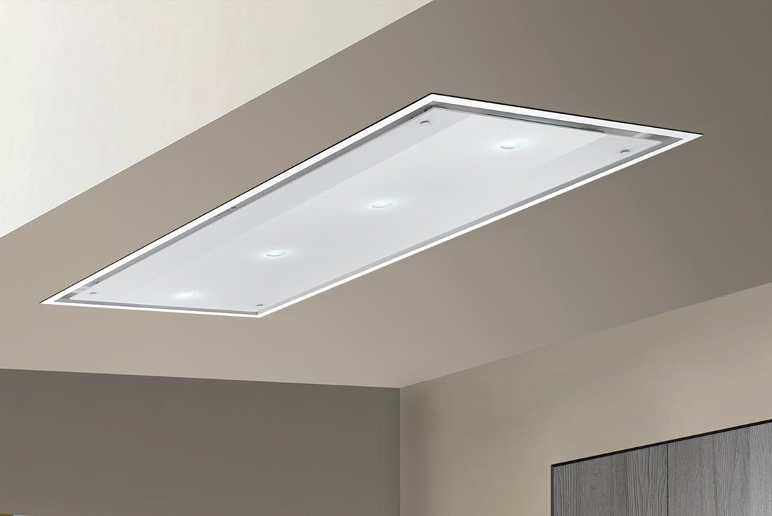 Airone P - 001 - FENICE plafond unit - 90 cm - RVS - wit glas - motorloos - afzuigkapSpecialist.nl