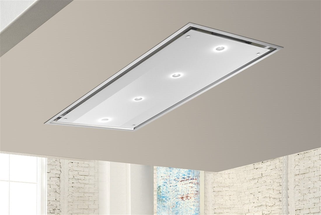 Airone P - 005 - FENICE plafond unit - 120 cm - RVS - wit glas - motorloos - afzuigkapSpecialist.nl