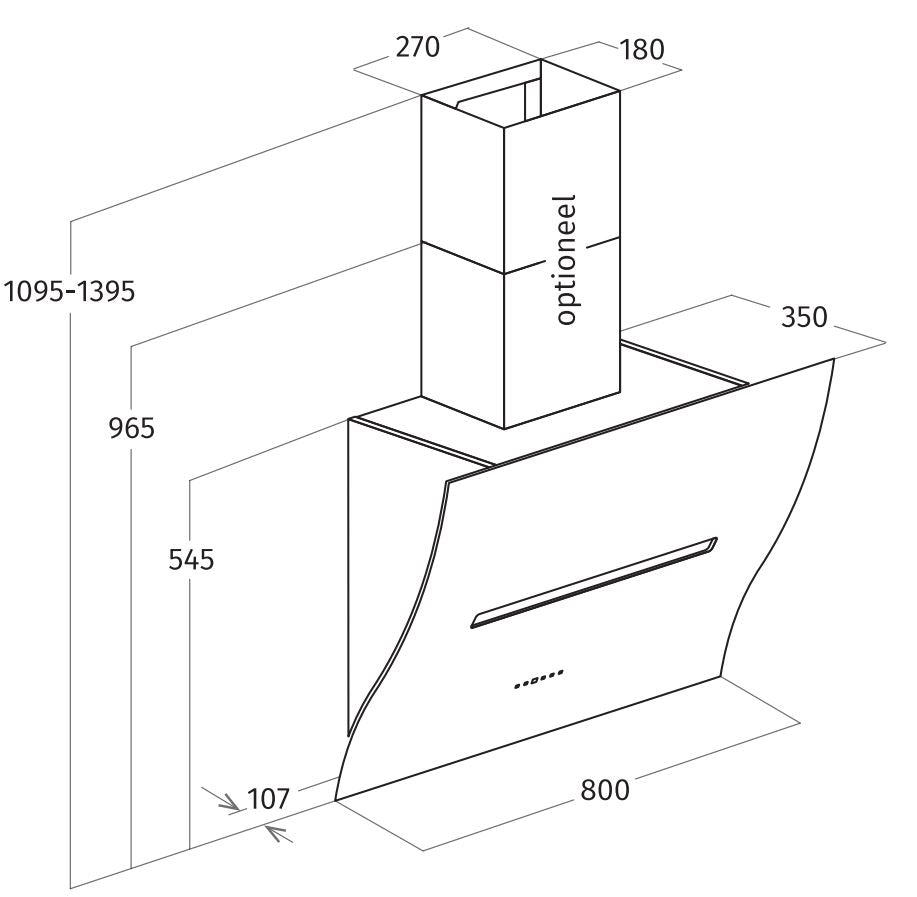 Airone W - 001 - BOHEME wand model - 80 cm - RVS - interne motor - afzuigkapSpecialist.nl