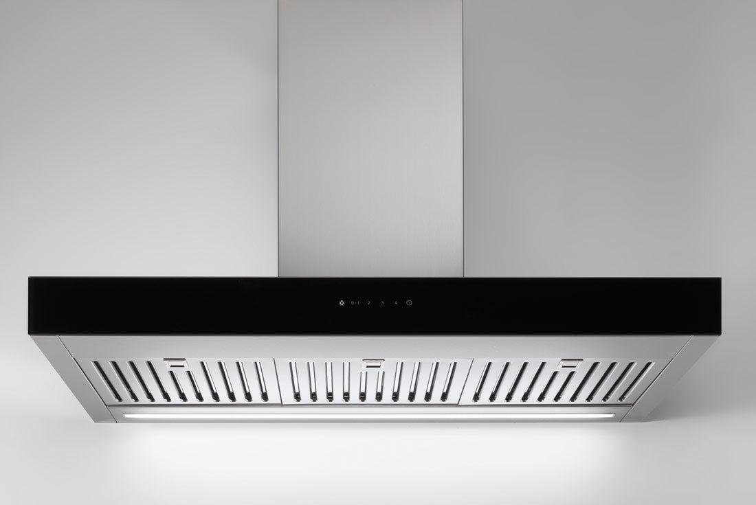 Airone W - 001 - GIGLI wand model - 90 cm - RVS - zwart glas - interne motor - afzuigkapSpecialist.nl