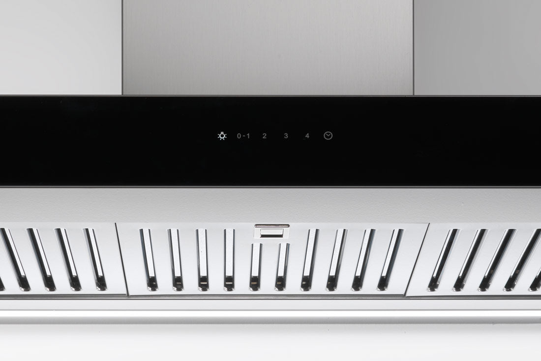 Airone W - 001 - GIGLI wand model - 90 cm - RVS - zwart glas - interne motor - afzuigkapSpecialist.nl