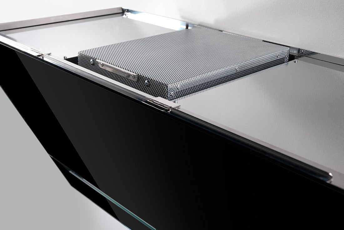 Airone W - 001 - LEONARDO wand model - 90 cm - RVS - zwart glas - interne motor - afzuigkapSpecialist.nl