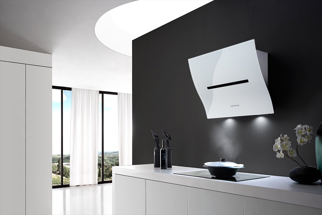 Airone W - 003 - BOHEME wand model - 80 cm - RVS - wit glas - interne motor - afzuigkapSpecialist.nl