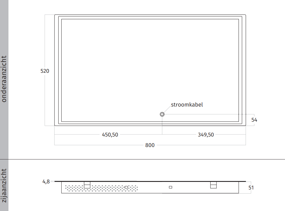 Wave inductiekookplaat met afmetingen 800x520 mm en een stroomkabel voor eenvoudige installatie