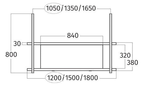 Technische tekening van de Wave 1052.00 FRAME afzuigunit met afmetingen en specificaties
