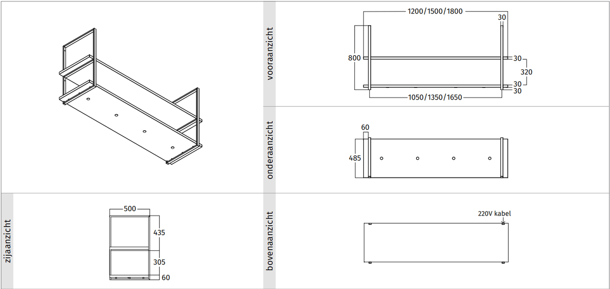 Wave 1052.83 FRAME motorloos - 150 cm wandmodel kleur naar keuze - mat/glanzend - 3 x 4,2 W dimbare LED 2700 Kelvin - afzuigkapSpecialist.nl