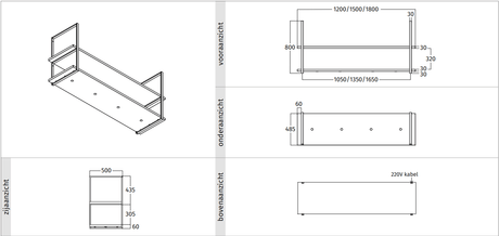 Wave 1052.83 FRAME motorloos - 150 cm wandmodel kleur naar keuze - mat/glanzend - 3 x 4,2 W dimbare LED 2700 Kelvin - afzuigkapSpecialist.nl