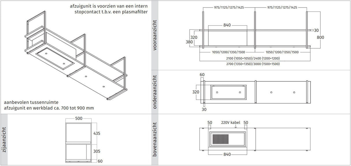 Wave 1053.22 FRAME links - 240 cm zwart - RAL 9017 mat - 4 x 4,2 W dimbare LED 2700 Kelvin - afzuigkapSpecialist.nl