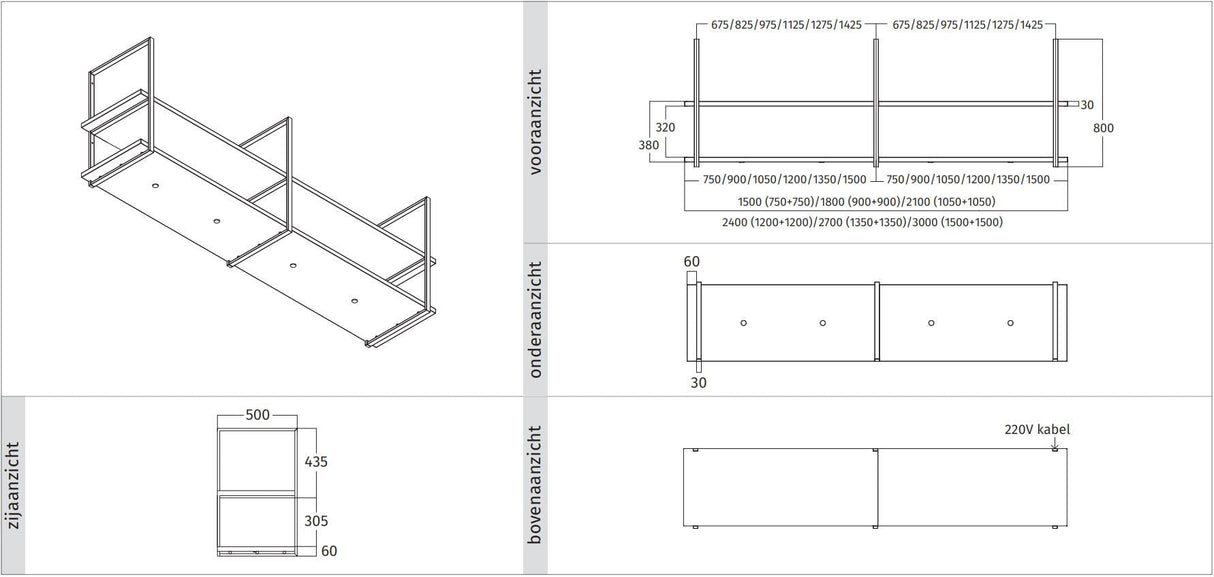 Wave 1053.86 FRAME motorloos - 240 cm zwart - RAL 9017 mat - 4 x 4,2 W dimbare LED 2700 Kelvin - afzuigkapSpecialist.nl