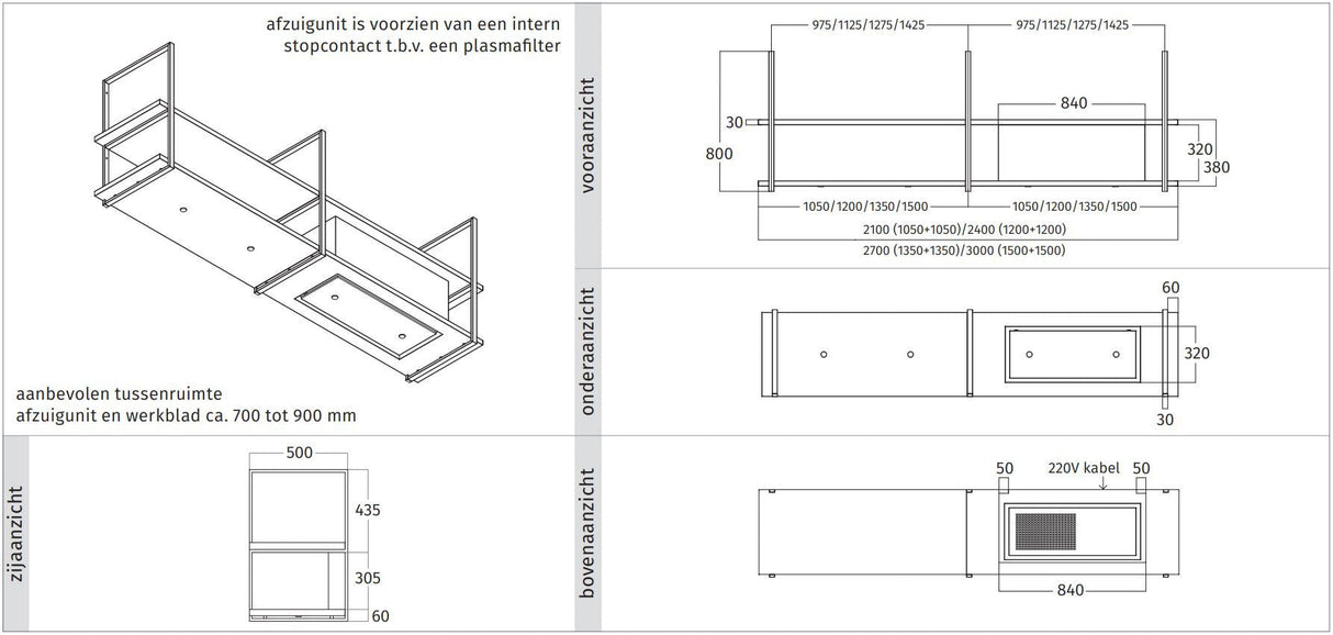 Wave 1054.01 FRAME rechts - 240 cm RVS - 4 x 4,2 W dimbare LED 2700 Kelvin - afzuigkapSpecialist.nl
