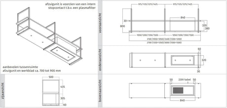 Wave 1054.26 FRAME rechts - 300 cm zwart - RAL 9017 mat - 7 x 4,2 W dimbare LED 2700 Kelvin - afzuigkapSpecialist.nl