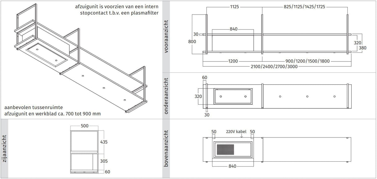 Wave 1055.03 FRAME links - 210 cm RVS - 4 x 4,2 W dimbare LED 2700 Kelvin - afzuigkapSpecialist.nl