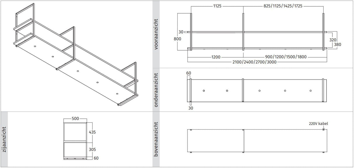 Wave 1055.71 FRAME motorloos - 240 cm RVS - 4 x 4,2 W dimbare LED 2700 Kelvin - afzuigkapSpecialist.nl