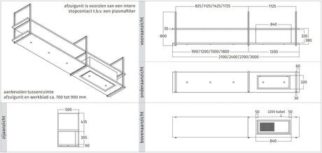 Wave 1056.21 FRAME rechts - 240 cm wandafzuigkap kleur naar keuze - mat/glanzend - interne motor - LED verlichting - afzuigkapSpecialist.nl