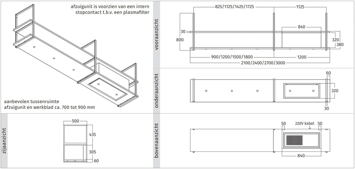 Wave 1056.22 FRAME rechts - 270 cm wandafzuigkap zwart - RAL 9017 mat - interne motor - LED verlichting - afzuigkapSpecialist.nl