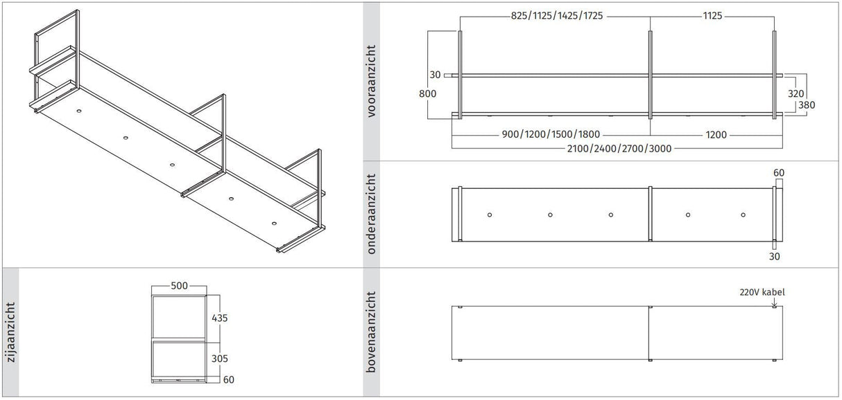 Wave 1056.80 FRAME motorloos - 210 cm zwart - RAL 9017 mat - 4 x 4,2 W dimbare LED 2700 Kelvin - afzuigkapSpecialist.nl