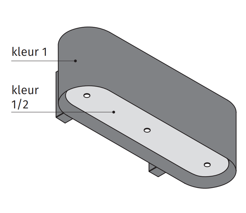 Kleurschema van de Wave 1119 OVAL wandafzuigkap 120 cm: vlakken voor kleur 1 en kleur 2