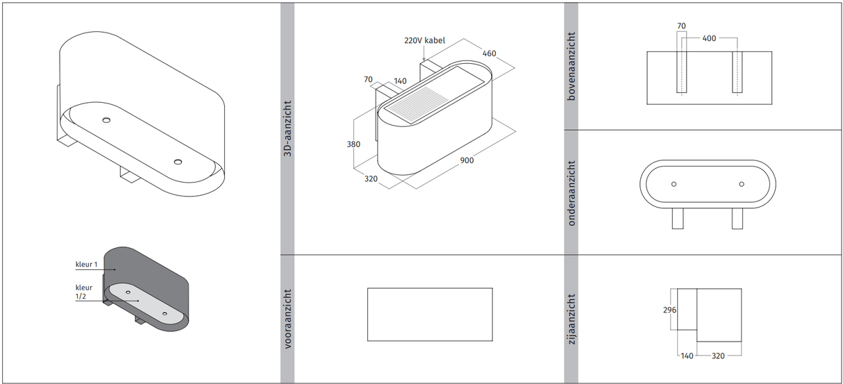 Wave 1119.402 OVAL 90 cm wandafzuigkap - 2 kleuren naar keuze - interne motor recirculatie - LED - afzuigkapSpecialist.nl