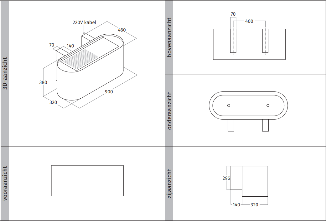 Wave 1119.403 OVAL 90 cm wandafzuigkap - geschikt voor lederen bekleding - 1 kleur naar keuze - interne motor recirculatie - LED - afzuigkapSpecialist.nl