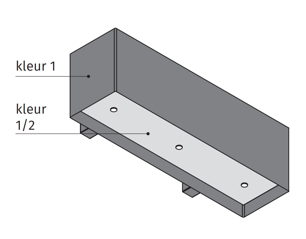 Kleurschema van de Wave 1120 LINE wandafzuigkap 120 cm: vlakken voor kleur 1 en kleur 2