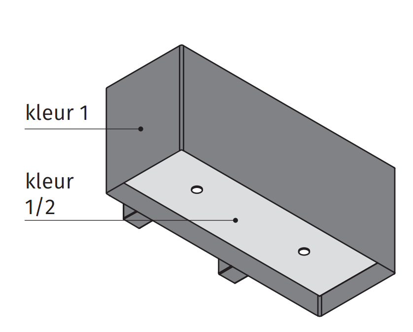 Kleurschema van de Wave 1120 LINE wandafzuigkap 90 cm: vlakken voor kleur 1 en kleur 2