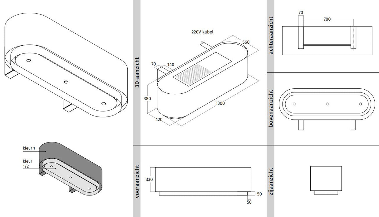 Wave 1129.406 OVAL X 130 cm wandafzuigkap - geschikt voor lederen bekleding - 1 kleur naar keuze - interne motor recirculatie - LED verlichting - afzuigkapSpecialist.nl