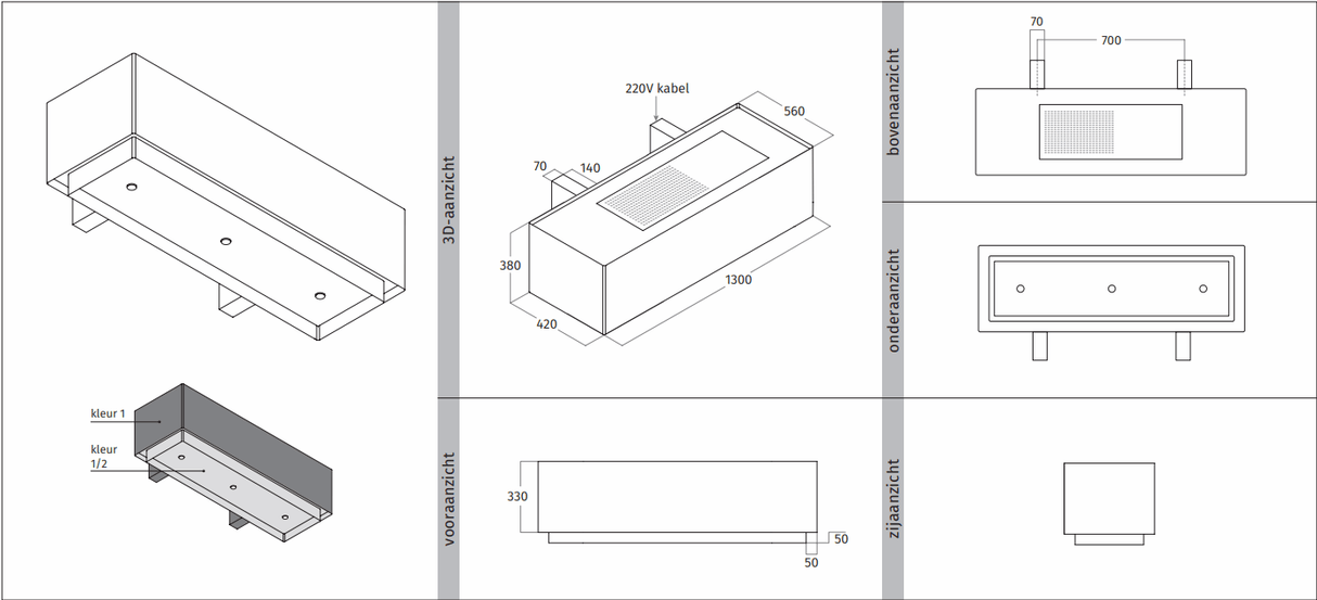 Wave 1130.406 LINE X - wandschouw 130 cm geschikt voor lederen bekleding - 1 kleur naar keuze - interne motor - LED verlichting - afzuigkapSpecialist.nl