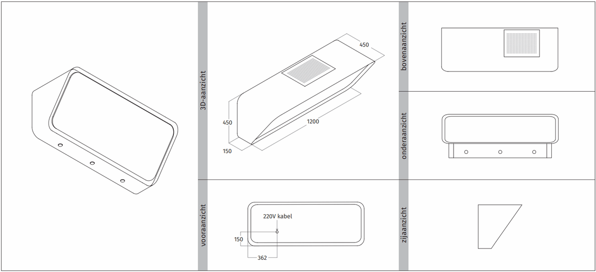Wave 1265.402 CLASSIC 120 cm wandafzuigkap - 1 kleur naar keuze - interne motor recirculatie - LED - afzuigkapSpecialist.nl
