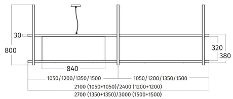 Wave 2053.22 FRAME links - 240 cm eilandmodel zwart - RAL 9017 mat - 4 x 4,2 W dimbare LED 2700 Kelvin - afzuigkapSpecialist.nl