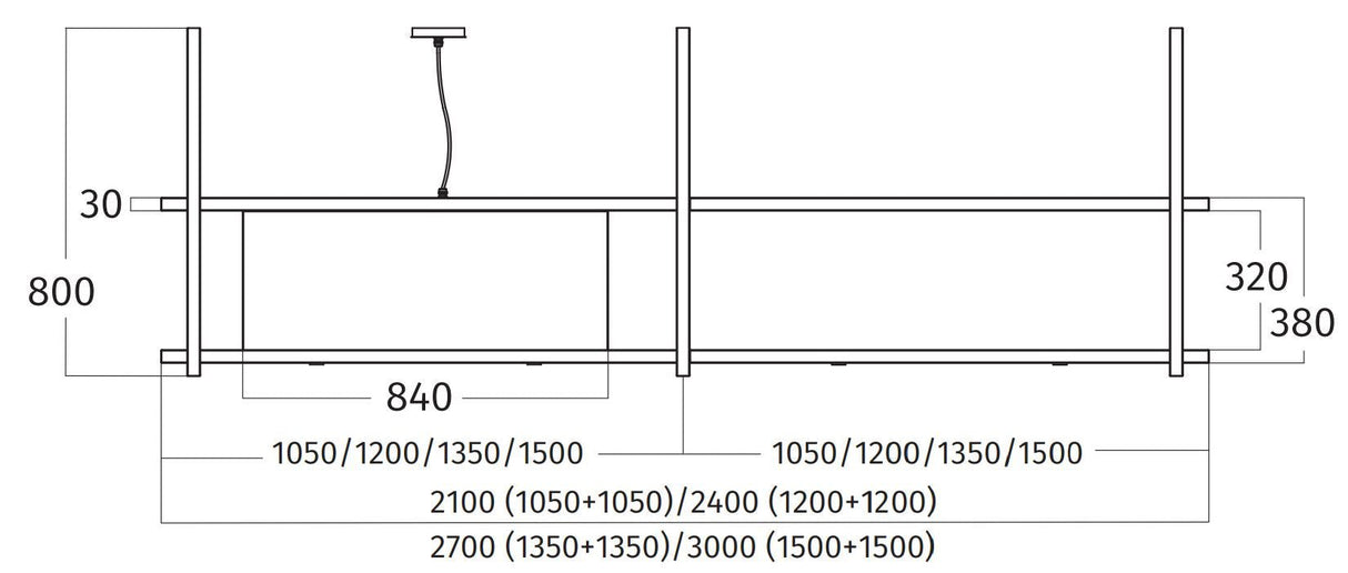 Wave 2053.24 FRAME links - 270 cm eilandmodel zwart - RAL 9017 mat - 7 x 4,2 W dimbare LED 2700 Kelvin - afzuigkapSpecialist.nl