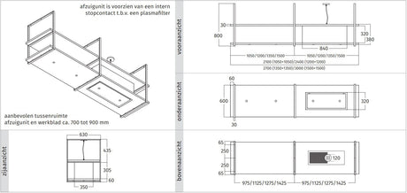 Wave 2054.03 FRAME rechts - 300 cm eilandmodel RVS - 7 x 4,2 W dimbare LED 2700 Kelvin - afzuigkapSpecialist.nl