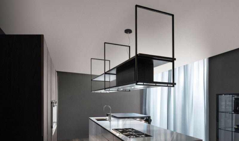 Wave 2055.22 FRAME links - 270 cm eilandafzuigkap zwart - RAL 9017 mat - interne motor - LED verlichting - afzuigkapSpecialist.nl