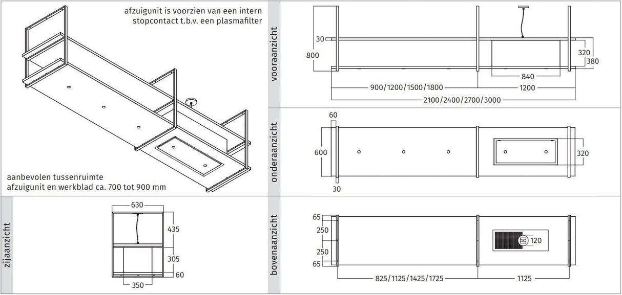 Wave 2056.03 FRAME rechts - 210 cm eilandmodel RVS - 4 x 4,2 W dimbare LED 2700 Kelvin - afzuigkapSpecialist.nl