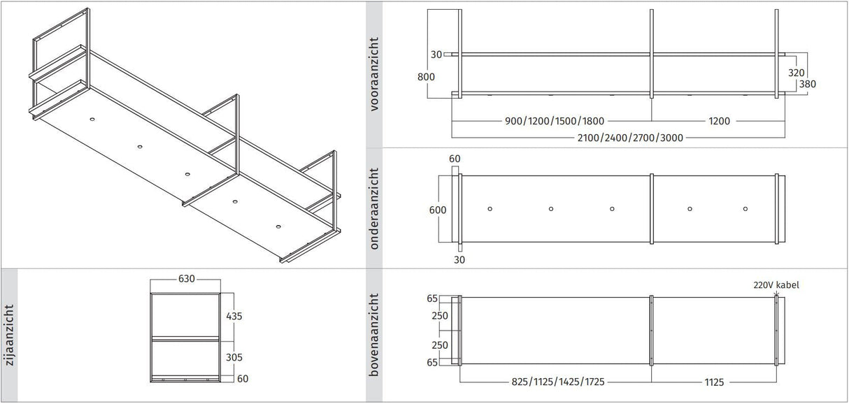 Wave 2056.73 FRAME motorloos - 300 cm eilandmodel RVS - 5 x 4,2 W dimbare LED 2700 Kelvin - afzuigkapSpecialist.nl