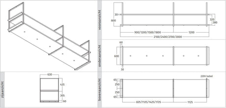 Wave 2056.73 FRAME motorloos - 300 cm eilandmodel RVS - 5 x 4,2 W dimbare LED 2700 Kelvin - afzuigkapSpecialist.nl