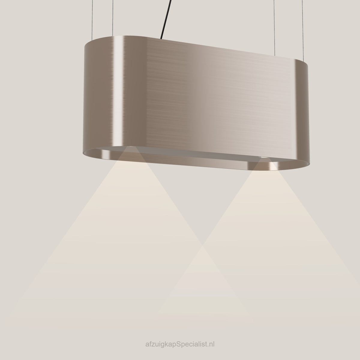 Wave 2119.605 OVAL eilandafzuigkap 90 cm in Champagne Gold, met verlichting aan