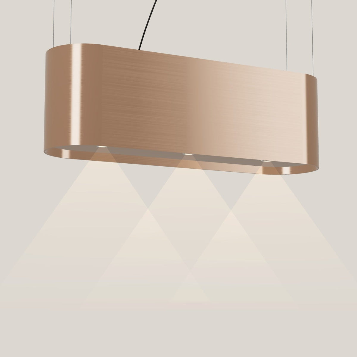 Wave 2119.606 OVAL eilandafzuigkap 120 cm in Rose Copper, met verlichting aan