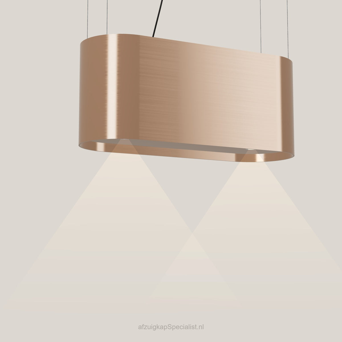Wave 2119.606 OVAL eilandafzuigkap 90 cm in Rose Copper, met verlichting aan