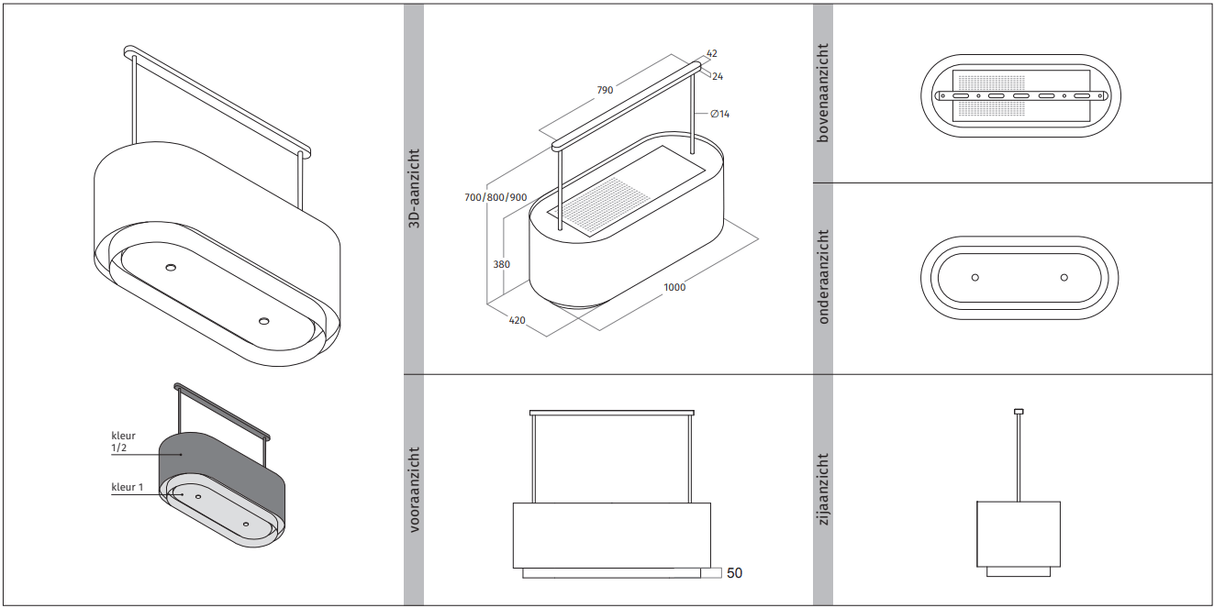 Wave 2129.403 OVAL X - 100 cm eilandafzuigkap geschikt voor lederen bekleding - 1 kleur naar keuze - interne motor - LED verlichting - afzuigkapSpecialist.nl