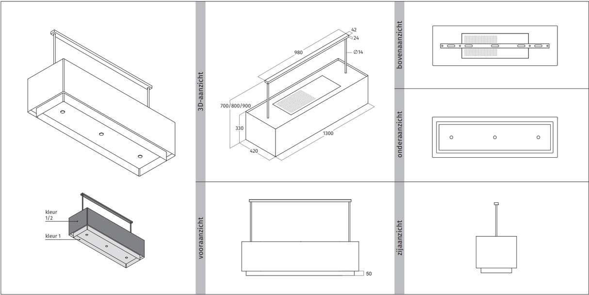 Wave 2130.406 LINE X - 130 cm eilandafzuigkap geschikt voor lederen bekleding - 1 kleur naar keuze - interne motor - LED verlichting - afzuigkapSpecialist.nl