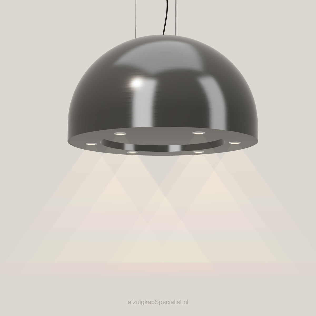Wave 2176.604 SPHERE eilandafzuigkap Ø 82 cm in Smoked Silver, met verlichting aan