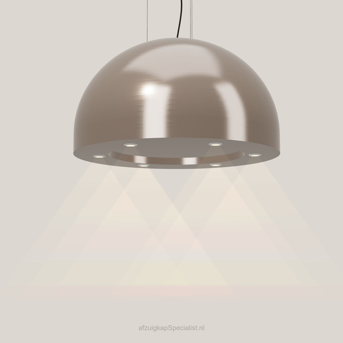 Wave 2176.605 SPHERE eilandafzuigkap Ø 82 cm in Champagne Gold, met verlichting aan