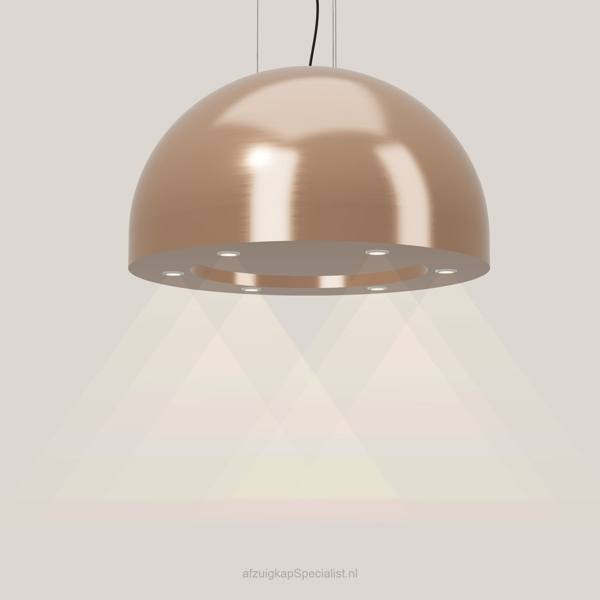 Wave 2176.606 SPHERE eilandafzuigkap Ø 82 cm in Rose Copper, met verlichting aan