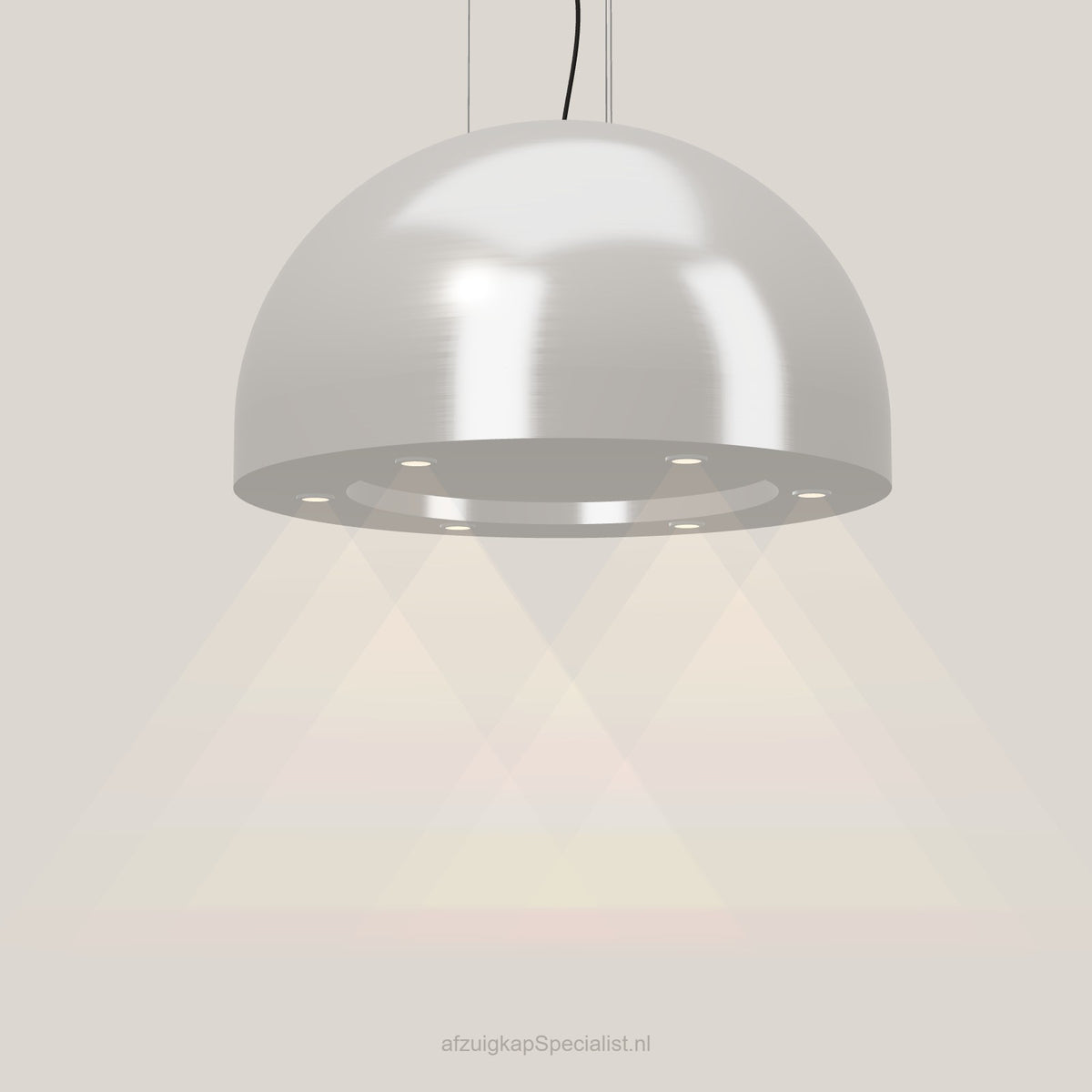 Wave 2176.607 SPHERE eilandafzuigkap Ø 82 cm in Ivory Greige, met verlichting aan