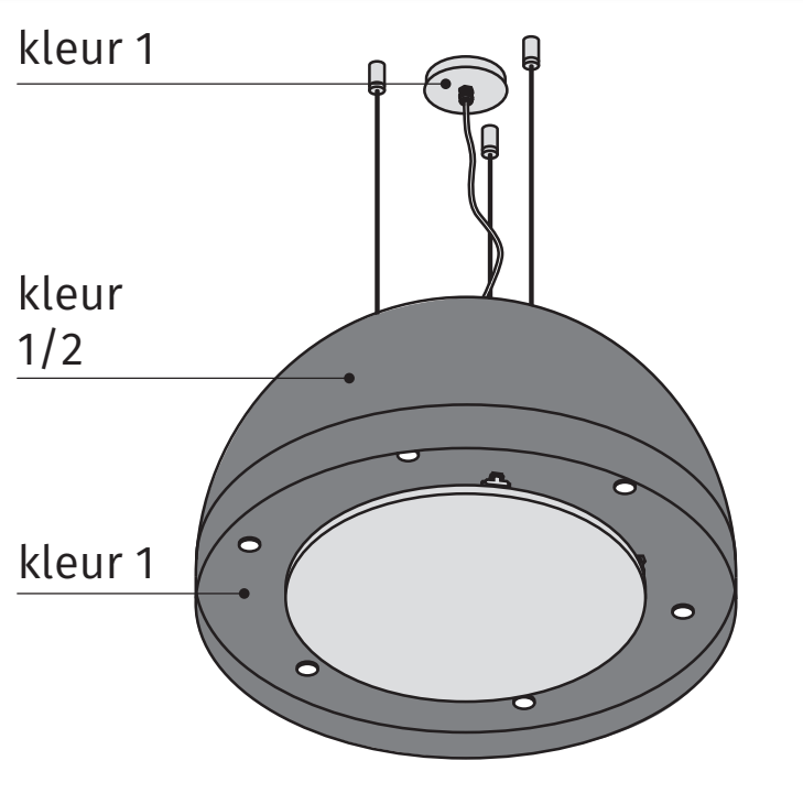 Kleurschema van de Wave 2176 SPHERE afzuiglamp 82 cm: vlakken voor kleur 1 en kleur 2