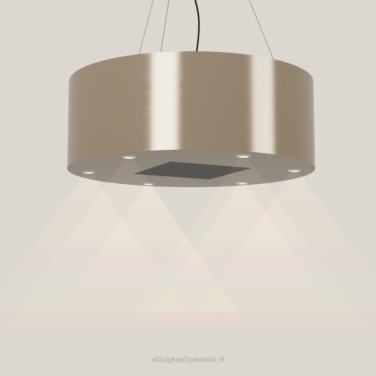 Wave 2605.601 BASE eilandafzuigkap Ø 90 cm in Satin Bronze, met verlichting aan